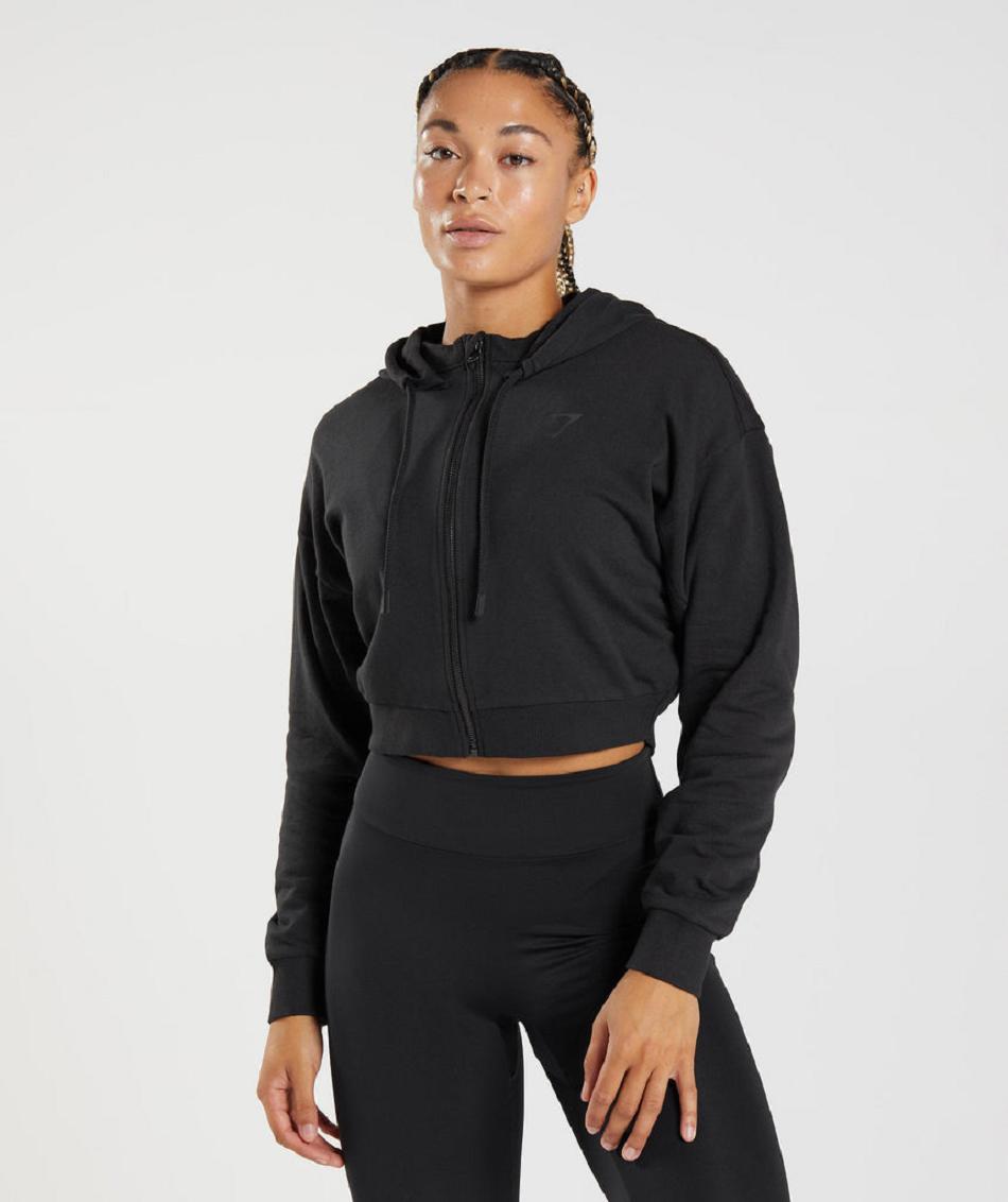 Gymshark Gs Power Cropped Zip Ženske Majica S Kapuljačom Crne | HR 3574NWY